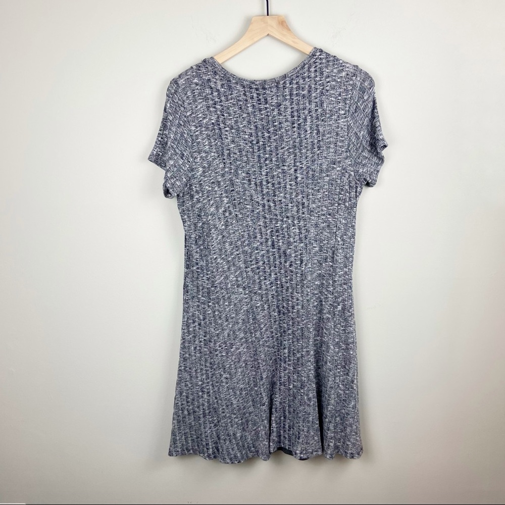 Anthropologie Heather Gray V-Neck Ribbed Mini Dress - Picture 2 of 9